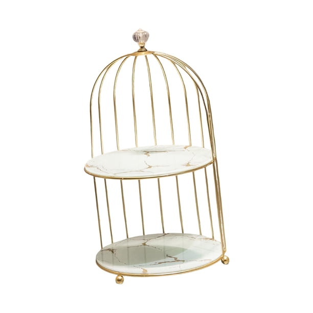 Soporte de maquillaje para exhibición de pasteles en el baño, joyería, Perfume, jaula para pájaros, tocador, organizador de cosméticos, soporte para e oro blanco de 2 niveles
