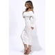 thumbnail image 4 of Saronite Vestido Midi de Tela con Volantes, Hombros Descubiertos y Mangas Acampanadas, Blanco (para Mujer), 4 of 4