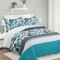 Casadeliacl - Cubrecama Quilt Sherpa 1.5 - Varios Modelos W.M G Azul Acero Diseño.