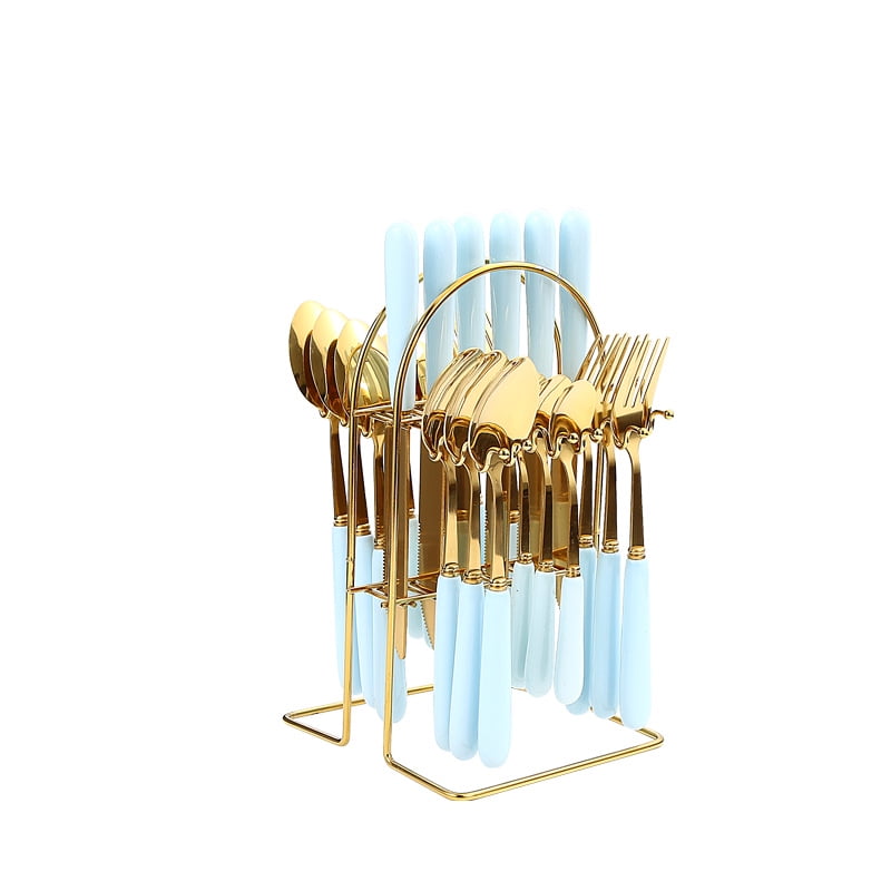 Xmhytop Juego De Cubiertos De Oro Azul 24 Piezas Flatware Set De Acero Inoxidable, Ideal Para Familias Y Eventos