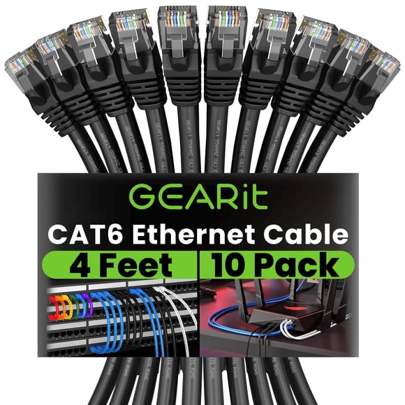 Cable Ethernet Cat 6 1 2 M (4 Pies) Paquete De 10 Gbps Rj45 10 Gbps Negro