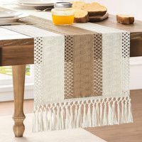 Camino De Mesa Zeemart, Estilo Macramé, Bicolor, 36 X 229 Cm, Marrón Y Marfil