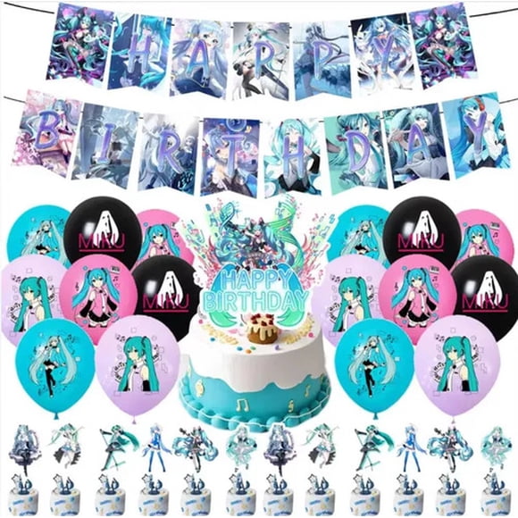 Kit Cumpleaños Hatsune Miku 29 Piezas Banner Globos Fiestas