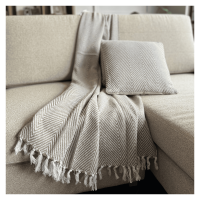 Decoghar - Combo Deco 2 Cojines Y 1 Manta Chevron Beige / Blanco Diseño Moderno Lavable X Mts