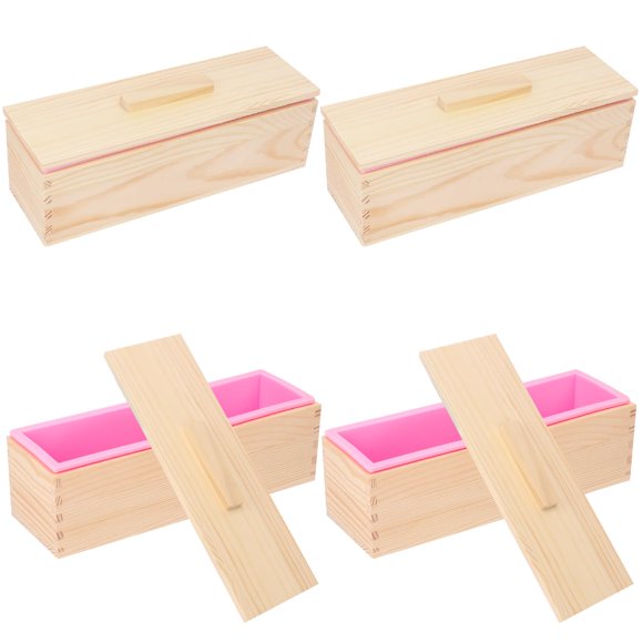 Molde de jabón Kukmakri 42 oz – Pack de 4 en rosa, silicona y madera