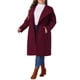 thumbnail image 4 of Abrigo de invierno largo con bolsillos y abertura trasera para mujer de talla grande Agnes Orinda, cuello alto clásico, manga larga, 2X Burdeos, 4 of 6