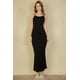 thumbnail image 1 of Saronite Vestido Largo Camisola con Tirantes Finos y Bajo de Sirena de Punto Acanalado Liso, Negro (para Mujer), 1 of 5