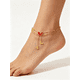 thumbnail image 4 of Pulsera Tobillera para Mujer de Múltiples Capas Chapada en Oro de 18K, Cadena de Pie Ajustable Boho con Borla de Mariposa de Esmalte Rojo, 4 of 10