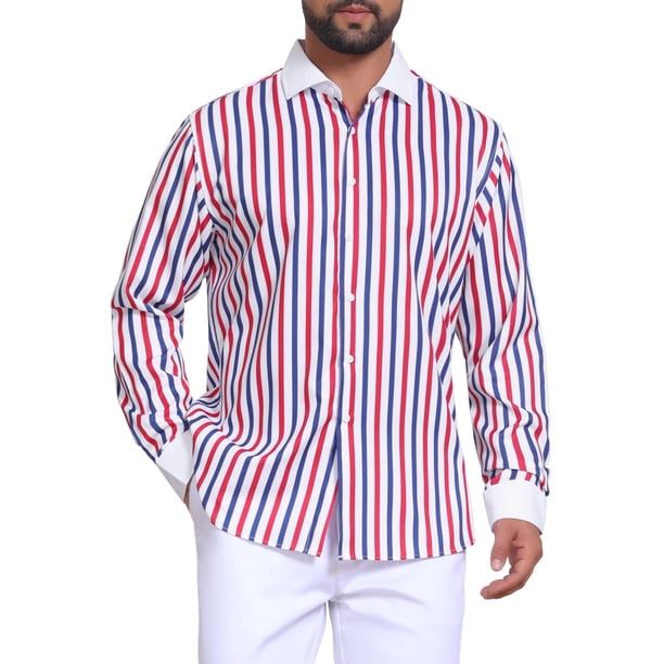 INSPIRE CHIC Camisas de Negocios de Manga Larga con Botones a Rayas para Hombre 2XL Rojo Azul