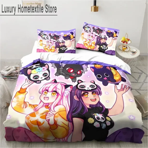 Cartoon Game Cute Aphmau with Wings Bedding Set Boys Girls Duvet Cover Pillowcase Bed boys Adult Bed Sheets