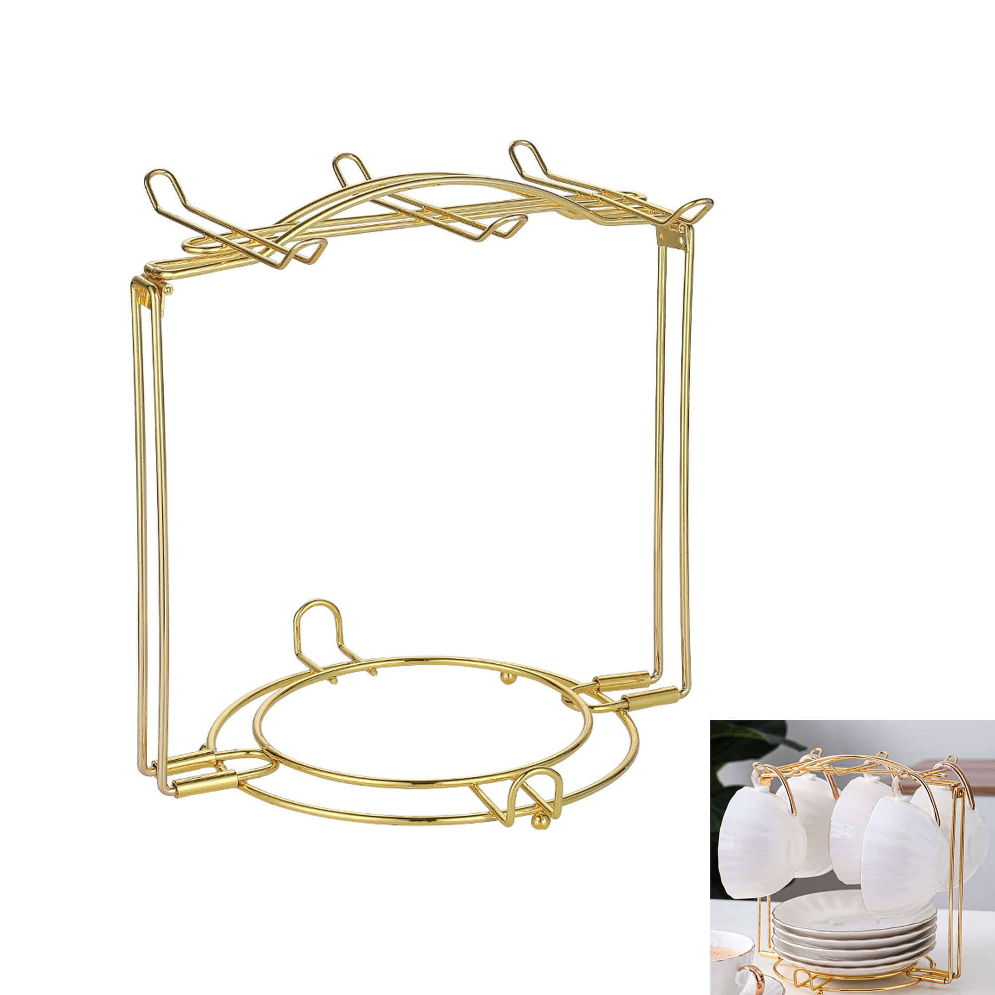Expositor De Tazas Y Platillos Lxfndzw De Metal Dorado Para Encimera
