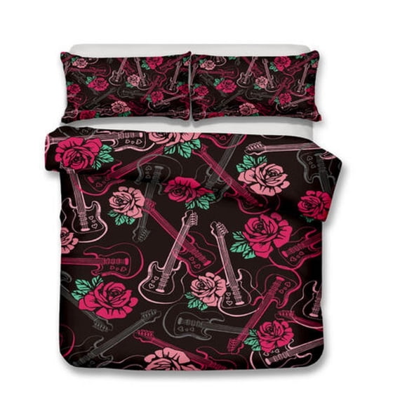 Guitar Colorful Graffiti 0 Quilt Duvet Cover Set Kids Soft Pillowcase3-Piece Bedding Set