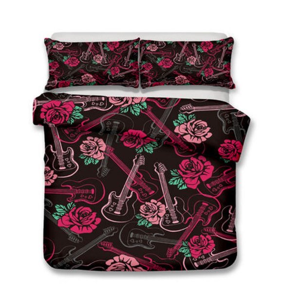 Guitar Colorful Graffiti 0 Quilt Duvet Cover Set Kids Soft Pillowcase3-Piece Bedding Set