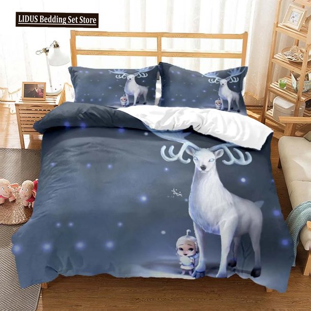 v1213 Bed Sheets Elk God Of Luck Soft And Comfortable Customizable Comforter Bedding Sets Bedding Set Luxury Quilt Cover Personalized Bedding 3-Piece Bedding Set (1 Duvet Cover + 2 Pillow Shams) Bed S