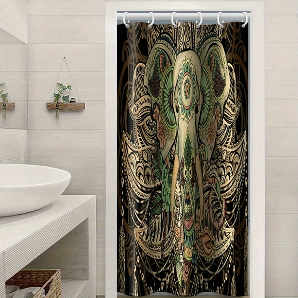 1pc Elephant Flower Shower Curtain Set - Soft and Durable Bathroom Compartment Shower Curtain with 12pcs Plastic Hooks