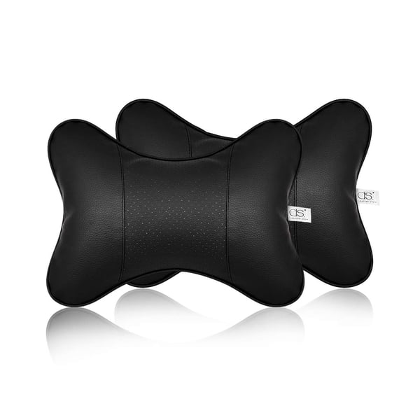 Almohada cervical DS para coche. Estilo distintivo: piel sintética negra, x2