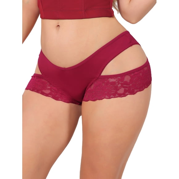 INSPIRE CHIC Tanga de Encaje Ancho para Mujer Corte en V Seda Helada de Talle Medio T-Back Ropa Interior Sin Costuras L Rojo