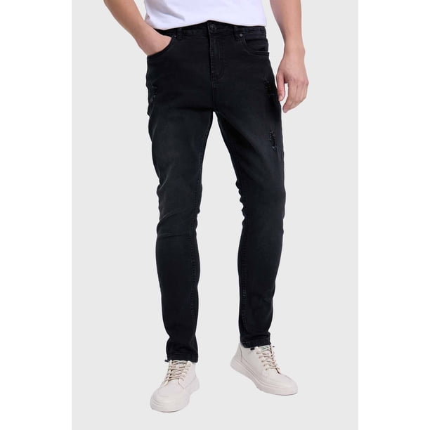 Jeans Hombre Skinny Rotura Negro