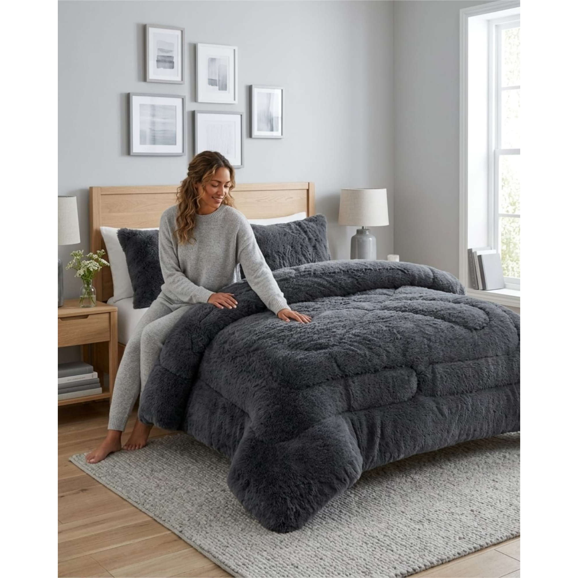 Todo Para El Hogar - Plumón Pelo Largo 1,5 Plazas Acolchado Invierno + Fundas