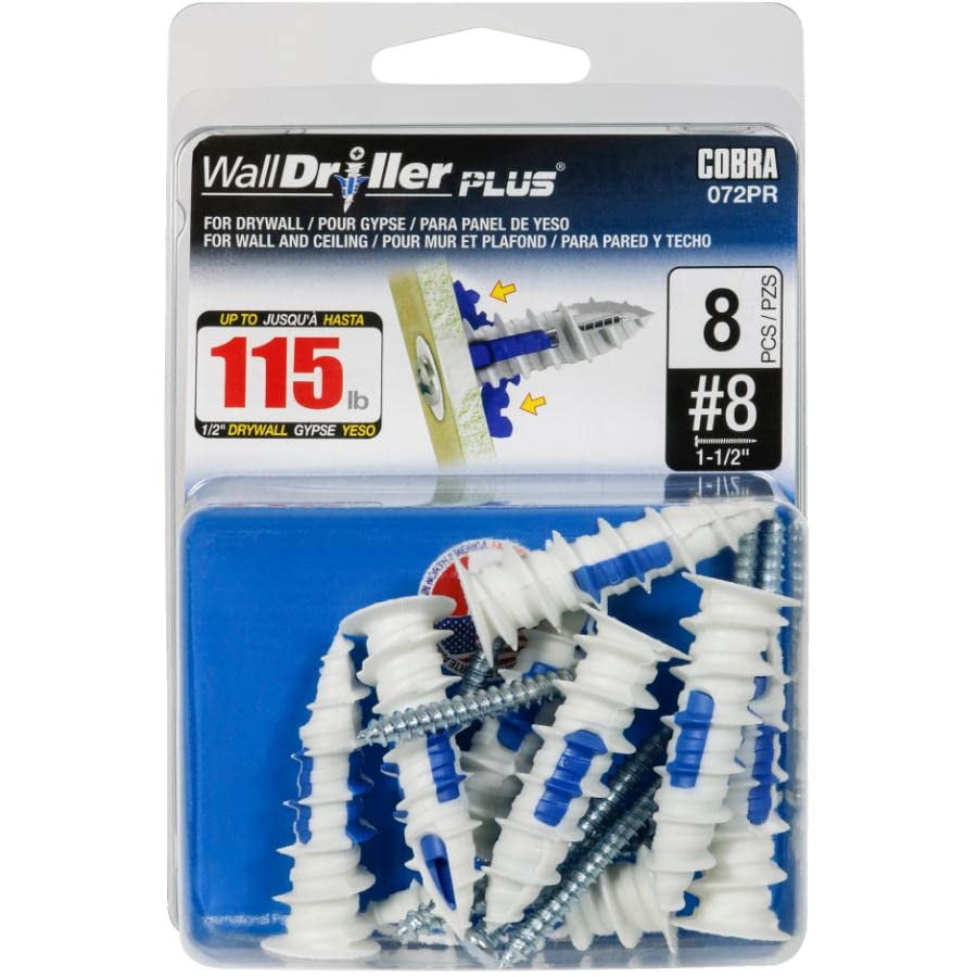Anclajes Con Tornillos #8 Walldriller Plus, Paquete De 8, Cobra