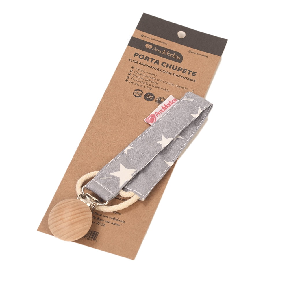 Amamantas - Portachupete Algodón Madera Natural Gris