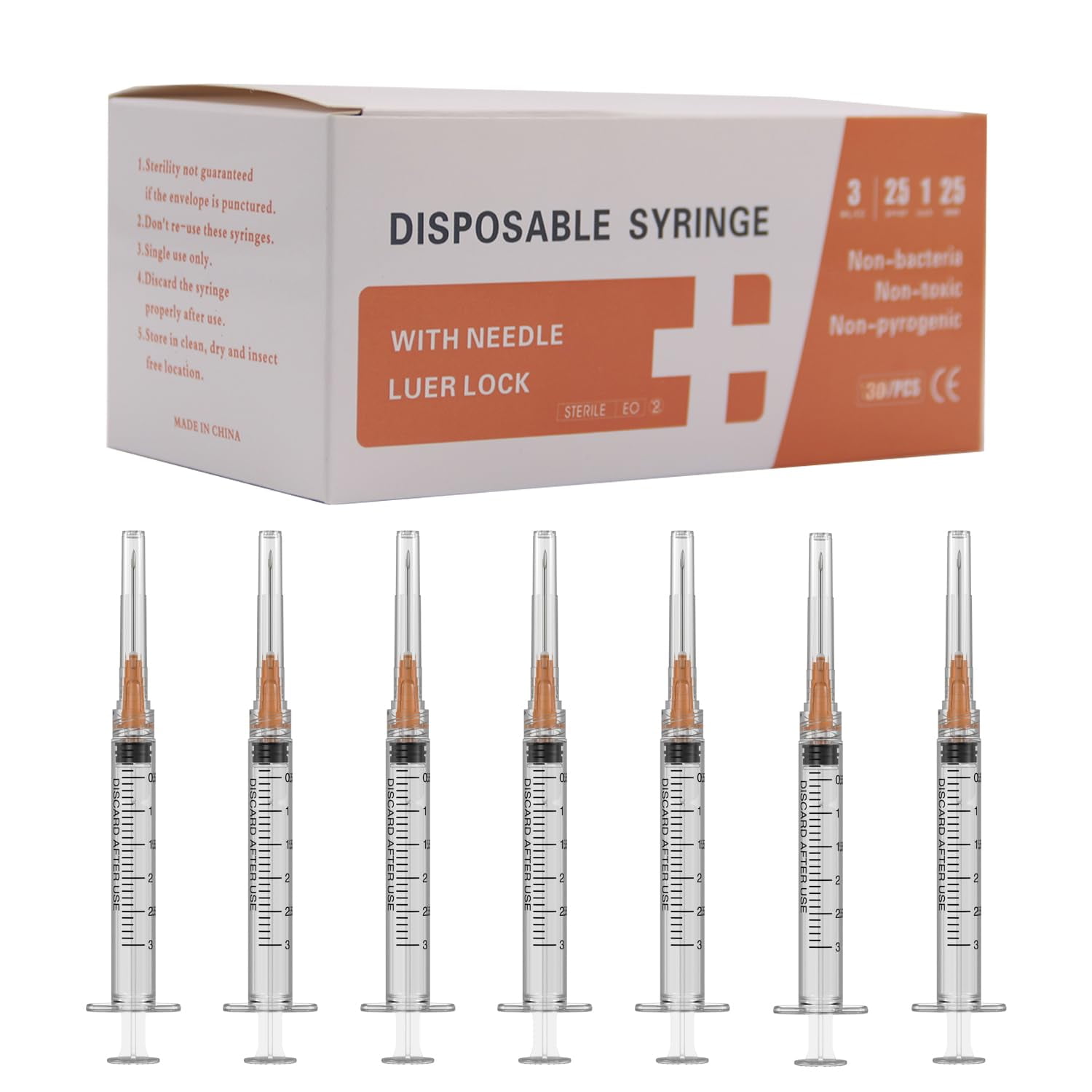 Jeringa Veosor 3 Ml 25g 1 Pulgada Luer Lock, Paquete De 30