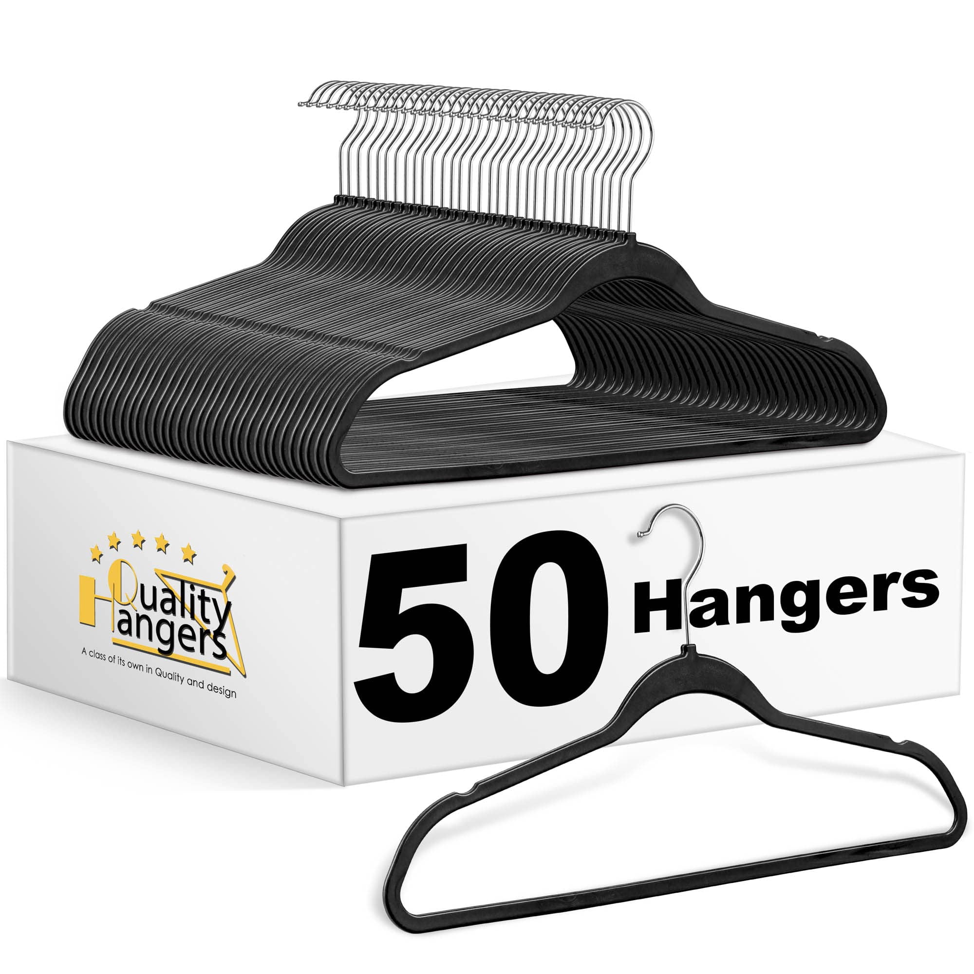 Quality Hangers - Perchas De Plástico De Calidad, 50 Unidades, Para Ropa, Color Negro