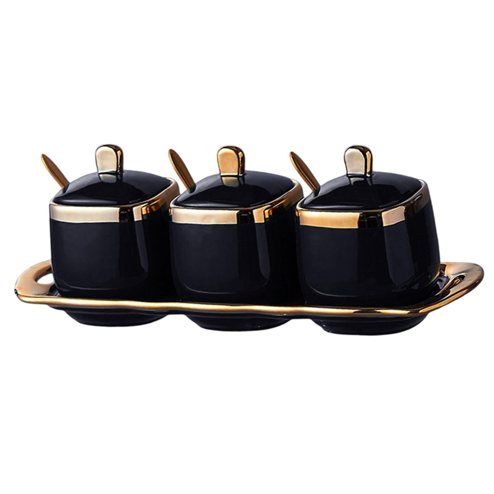 Magideal - Recipiente De Cerámica Para Sal Y Azúcar, Caja Moderna Para Especias, Tarro Para Condimentos, Tarro Para Especias De Cerámica, Azucarero De , Negro