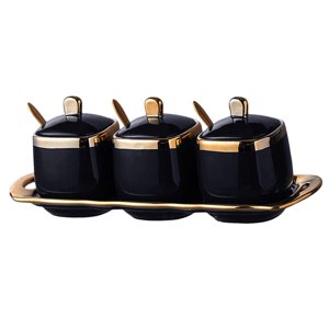 Magideal - Recipiente De Cerámica Para Sal Y Azúcar, Caja Moderna Para Especias, Tarro Para Condimentos, Tarro Para Especias De Cerámica, Azucarero De , Negro