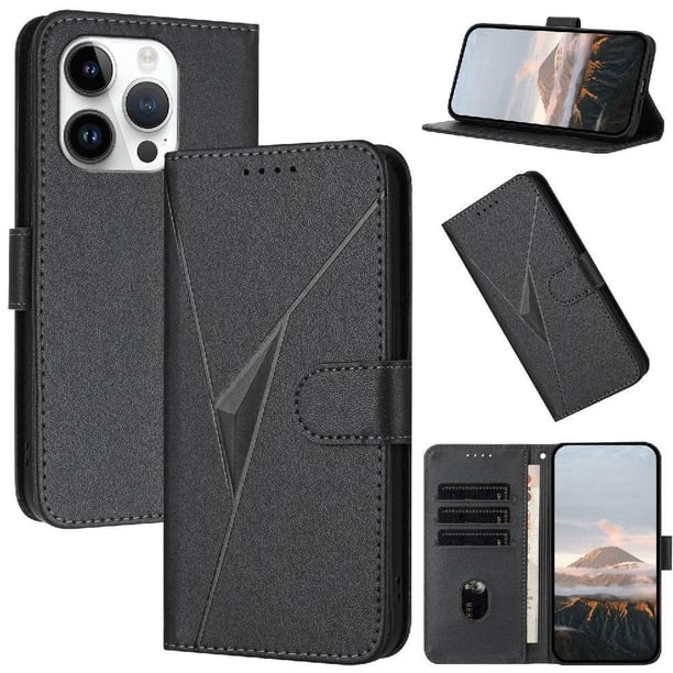 Funda Cartera Fibra de Carbono para iPhone 15 Pro con Soporte y Cierre Magnético Negro
