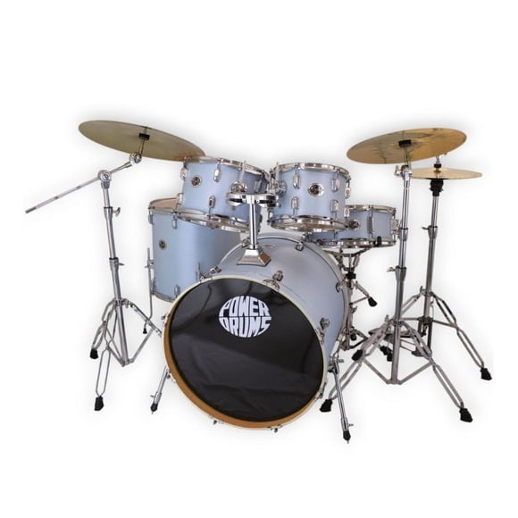 Set Batería Acústica Con Platillos Guzel Power Drums JJ-5 BLM - Blue Brush Metal