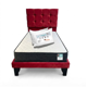 thumbnail image 1 of Cama Plaza y Media con Colchon + Pack de Almohadas Tapizado en Felpa Rojo, 1 of 5