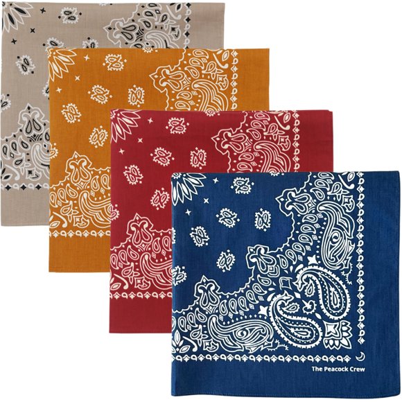 Paquete de 4 pañuelos de algodón con estampado paisley – 56 cm – The Peacock Crew