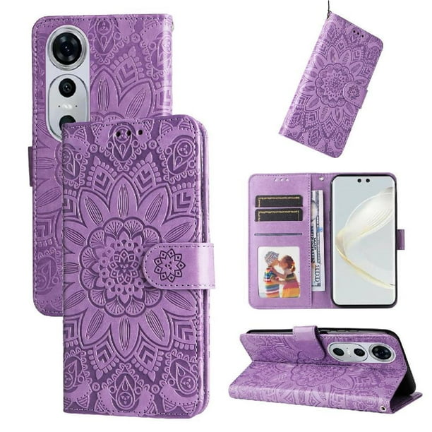 Funda tipo cartera FOXDOCK para Huawei Nova 12 Pro , diseño girasol en relieve, cuero PU, cierre magnético, soporte y tarjetero