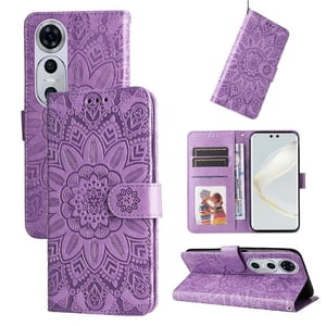 Funda Tipo Cartera Foxdock Para Huawei Nova 12 Pro , Diseño Girasol En Relieve, Cuero Pu, Cierre Magnético, Soporte Y Tarjetero