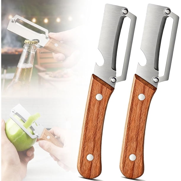Pelador 2 en 1 ultra afilado mango madera abridor botellas verdura frutas