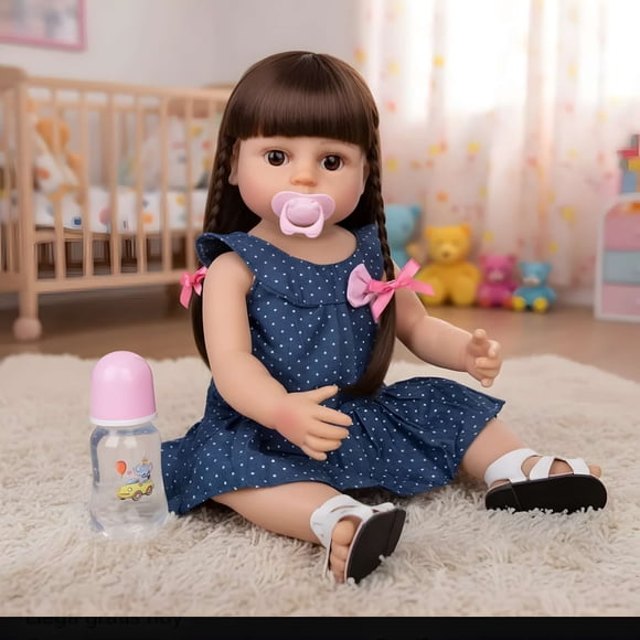 Adorable Muñeca Realista Cabello Castaño 55cm
