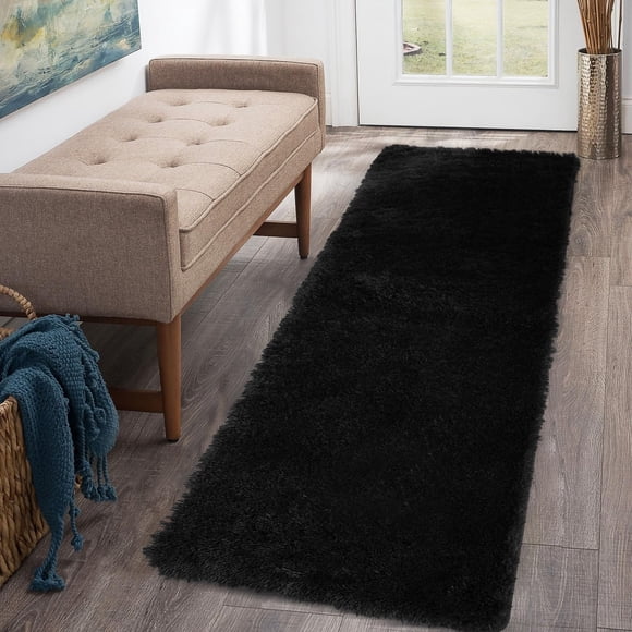 Alfombra CAROMIO Runner negra de 61 x 183 cm Soft Plush Shaggy