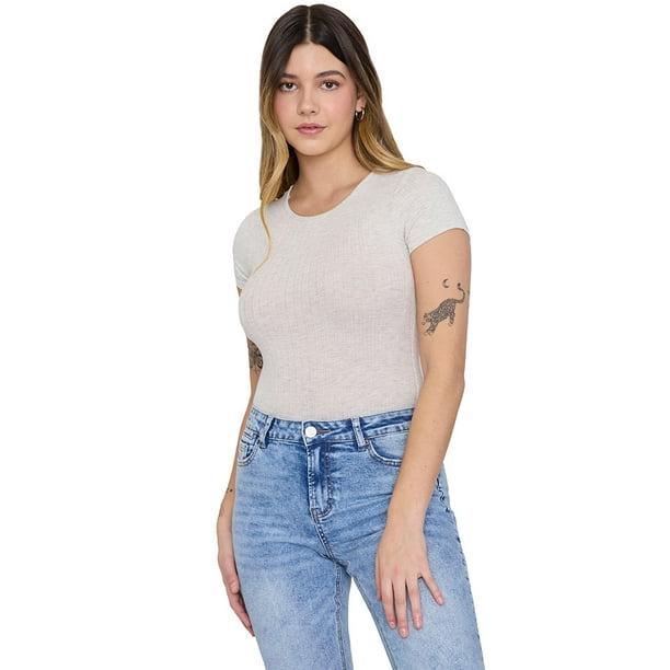 Body Mujer M/C Round Neck Gris Melange Corona