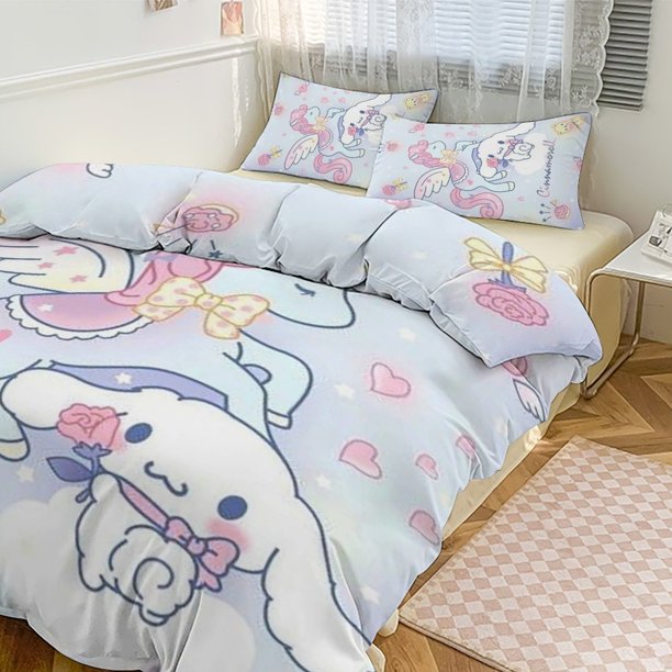 Cartoon Cinnamoroll Bedding Set Comforter Duvet Cover Set Quilt Cover for Kids Teens Bedroom Decoration
