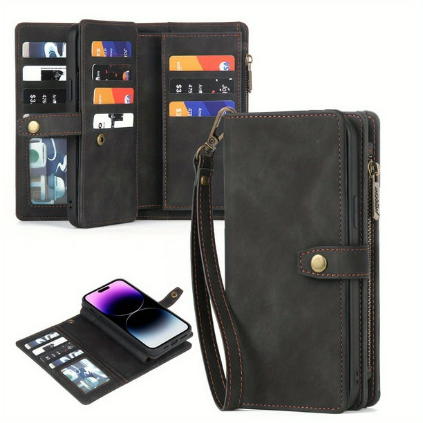 Premium Phone Leather Case For Samsung Galaxy, Multifunctional 2-in-1 Zipper Detachable Magnetic Flip Cover With Wrist Strap, Card Slot For Samsung A13/A52/A53/A72/A73