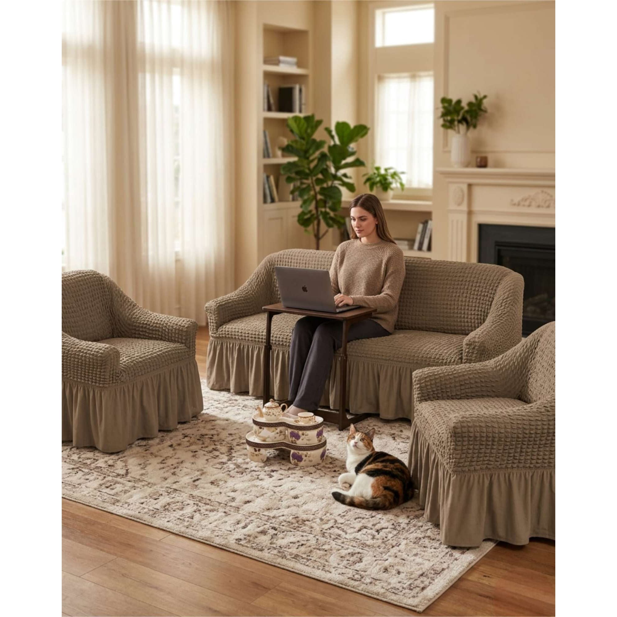 Mylhogar - Juego De Fundas De Sillón Turcas 3+1+1 Elásticas Ajustables