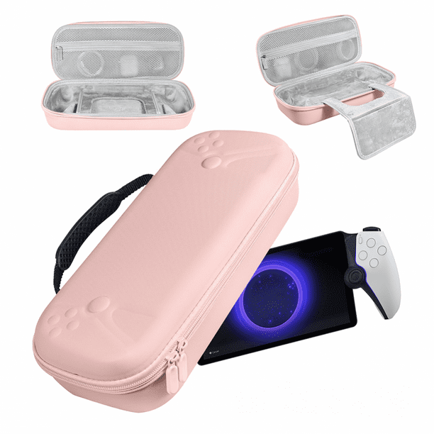Compatible con PlayStation Portal Funda de viaje protectora de cuero PU a prueba de golpes Bolsa de transporte antiarañazos para consola portátil-Rosa