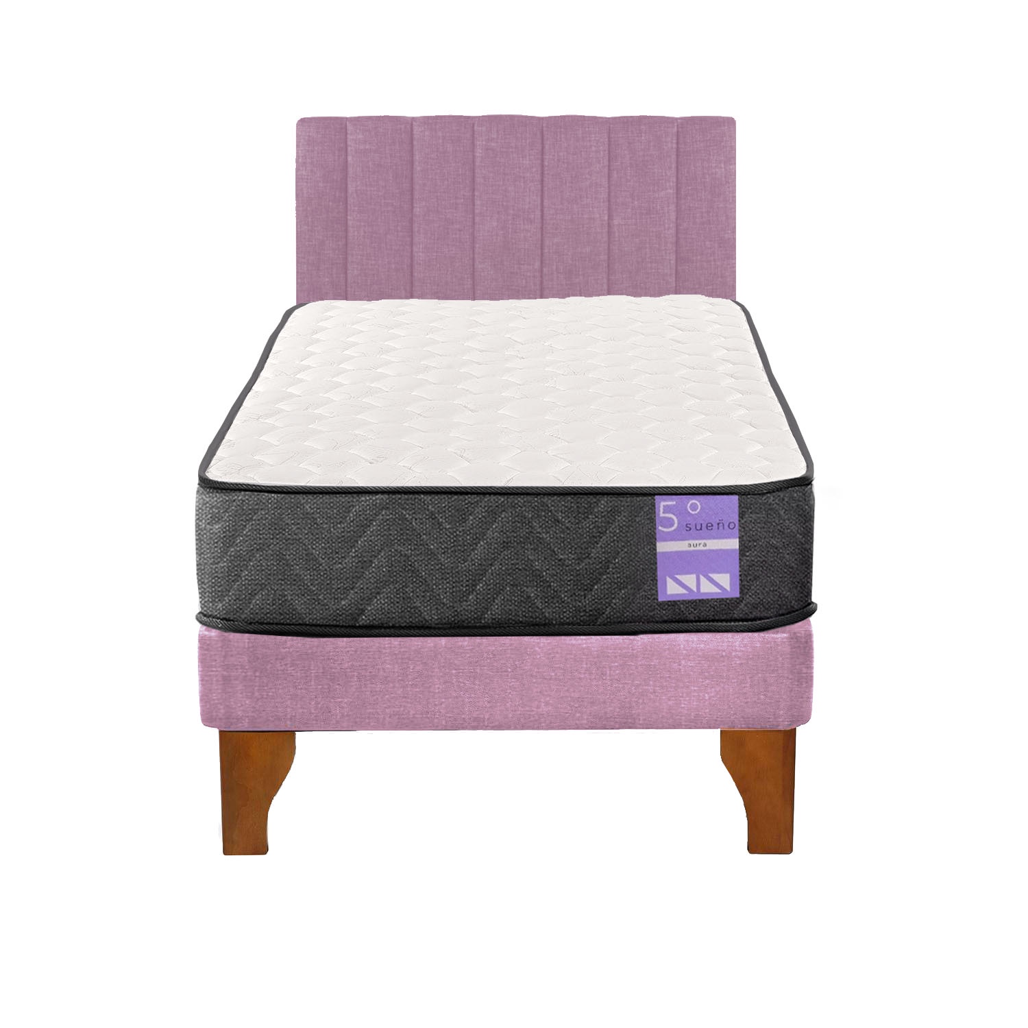 5º Sueño - Cama Europea 1 Plaza + Respaldo Tubular Madera Rosado