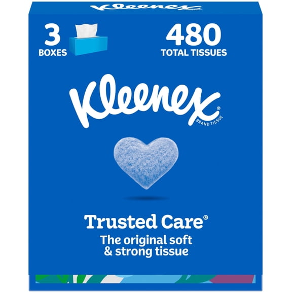 Pañuelos faciales Kleenex Trusted Care de 2 capas, 160 pañuelos x 3 cajas