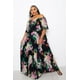 thumbnail image 1 of Vestido Largo Plisado con Hombros Descubiertos y Estampado Tropical, Talla 1XL, 1 of 5
