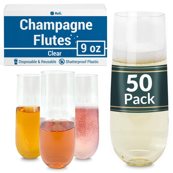 Copas de champán Reli. Plástico, 270 ml (paquete de 50), transparente, sin tallo