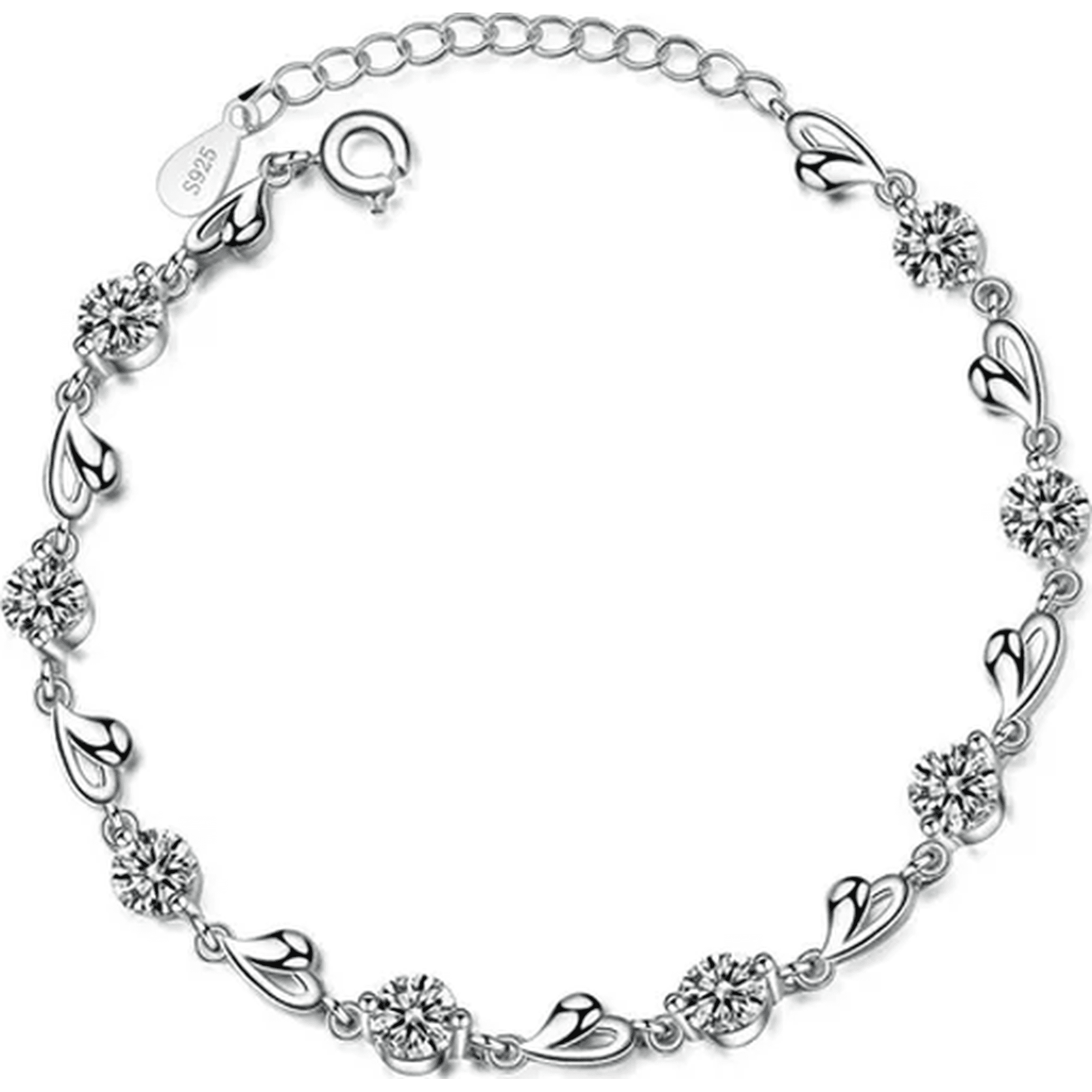 Genérico - Pulsera Plata 925 Cristales Corazón Fino
