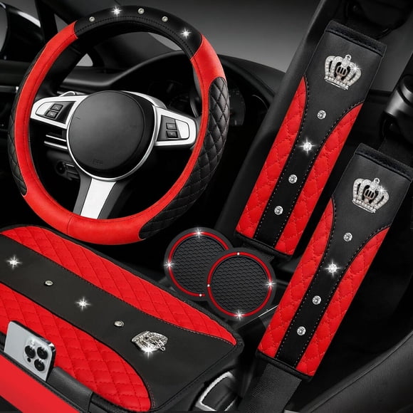 Set de Accesorios para Auto NBTEPEM de 6 Piezas, Cubierta de Volante de 15 Pulgadas, Rojo