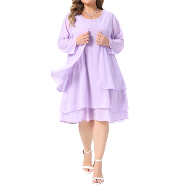 Agnes Orinda Vestido Midi Sin Mangas de Chifón en Tallas Grandes para Mujer y Cárdigan de Manga Larga Abierto al Frente Conjunto Elegante Formal de Boda de 2 Piezas 3X Púrpura